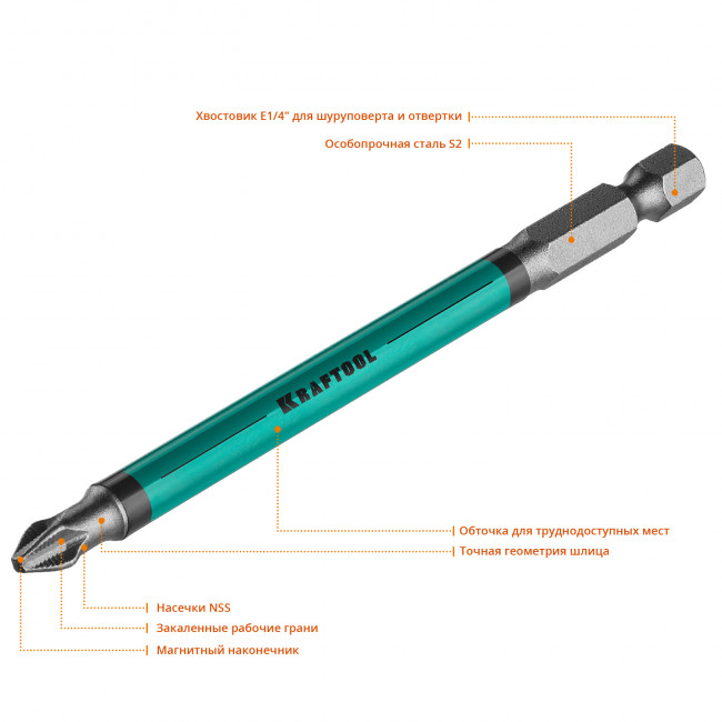 Optimum Line Биты, PH2, 100 мм, тип хвостовика E 1/4", 10 шт в блистере, KRAFTOOL,  ( 26122-2-100-10 )
