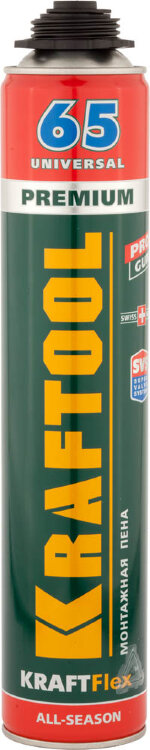 PRO 65 пена монтажная с увеличенным выходом, пистолетная, всесезонная, 850мл, SVS, KRAFTOOL,  ( 41184_z01 )