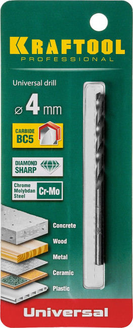 Сверло "UNIVERSAL" по бетону, металлу, дереву, KRAFTOOL PROFESSIONAL 29172-080-4, 4 х 80 мм,  ( 29172-080-4_z01 ) Сверло "UNIVERSAL" по бетону, металлу, дереву, KRAFTOOL PROFESSIONAL 29172-080-4, 4 х 80 мм,  ( 29172-080-4_z01 )